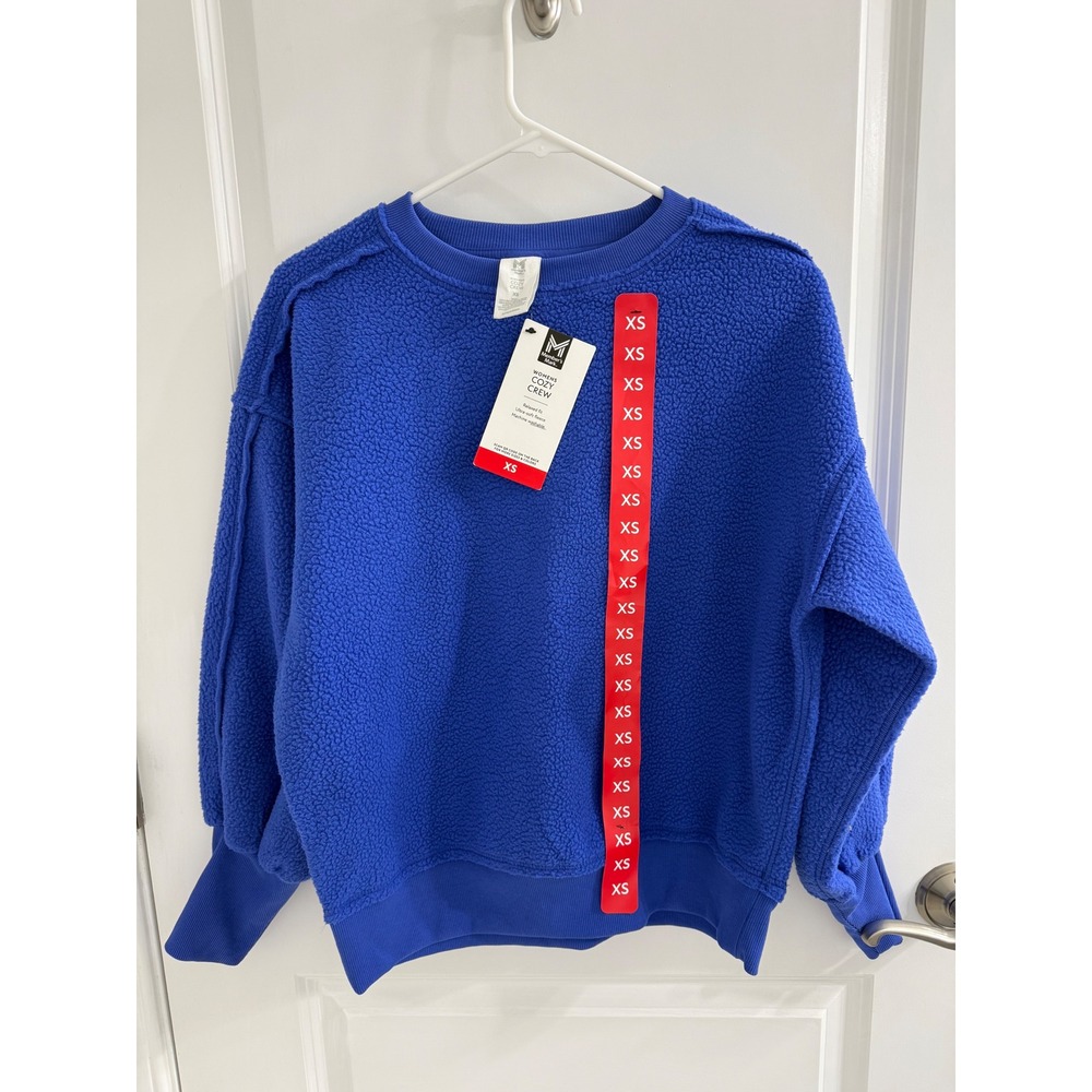 Member's Mark Womens Cozy Crew Sweatshirt Blue Sherpa Fleece Pullover XS New